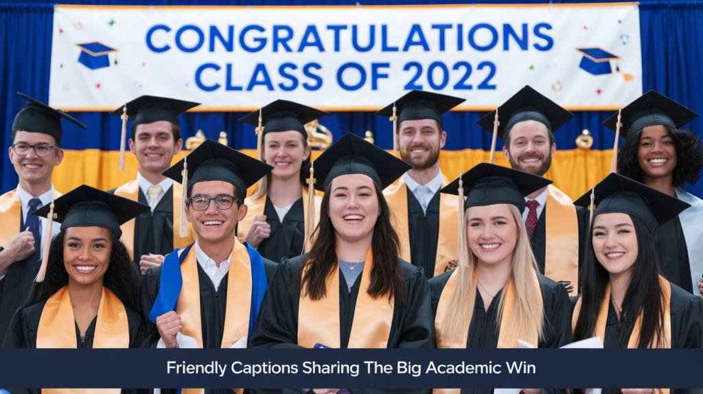 Friendly captions sharing the big academic win